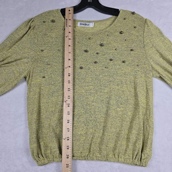 Roommates Women's Size Small Green Beaded Pearls Top‎ Long Sleeve - Picture 4 of 6